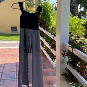 Navy Blue Striped High Low Romper